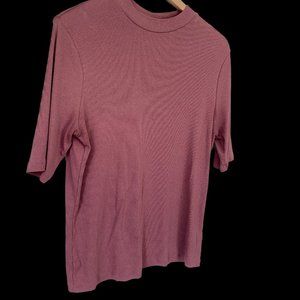 A New Day Dusty Rose Mauve Mock Neck Short Sleeve Top Size Large Knit